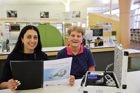 Pictured: YPRL staff member Christina and resident Dianne with a Home Energy Audit Kit