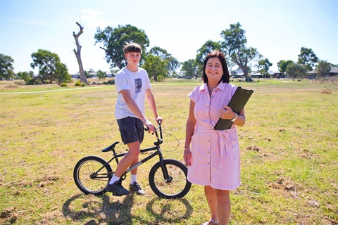 young man on bmx at proposed dirt jumps site