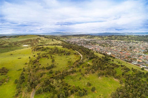 Aerial shot of quarry hills parkland