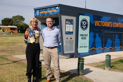 Chair Administrator Lydia Wilson at Container drop-off