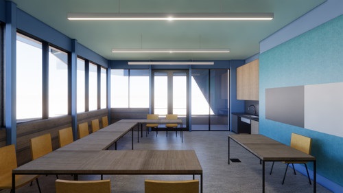 A room inside the Murnong Community centre with a u-shaped table