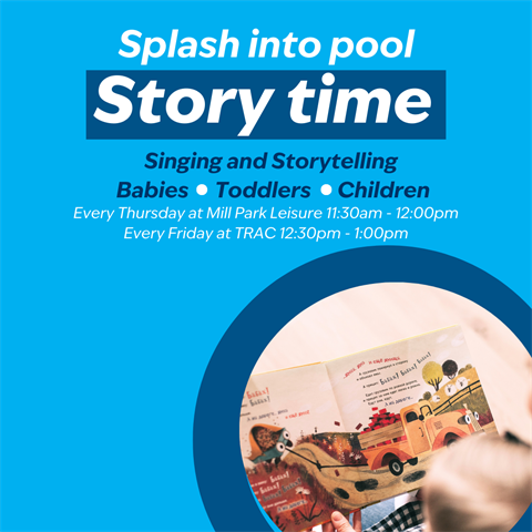 splash into pool story time at TRAC