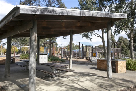 Shelter, playground and seating