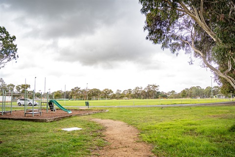 sports oval and playground with car in background