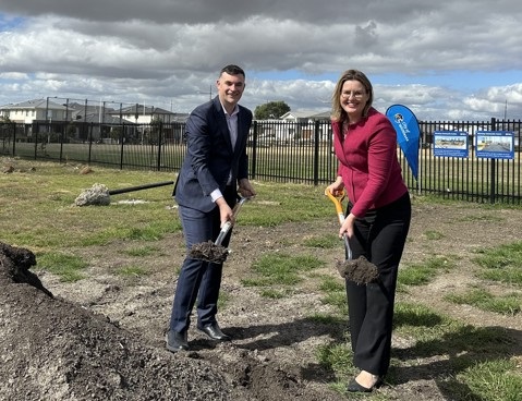 Murnong Community Centre Craig Lloyd and Lauren Kathage turning the first sod