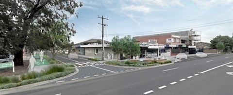Photo of a street intersection and local shops at Temoo Street