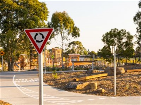 Roundabout sign and training roadway at the Whittlesea Public Gardens